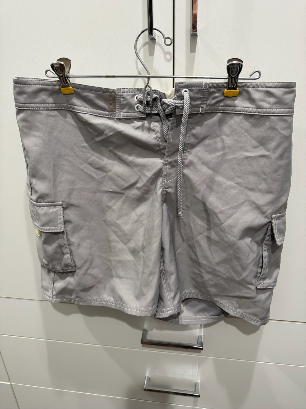 Women's Light Gray Cargo Swim board Shorts with Drawstring Waist